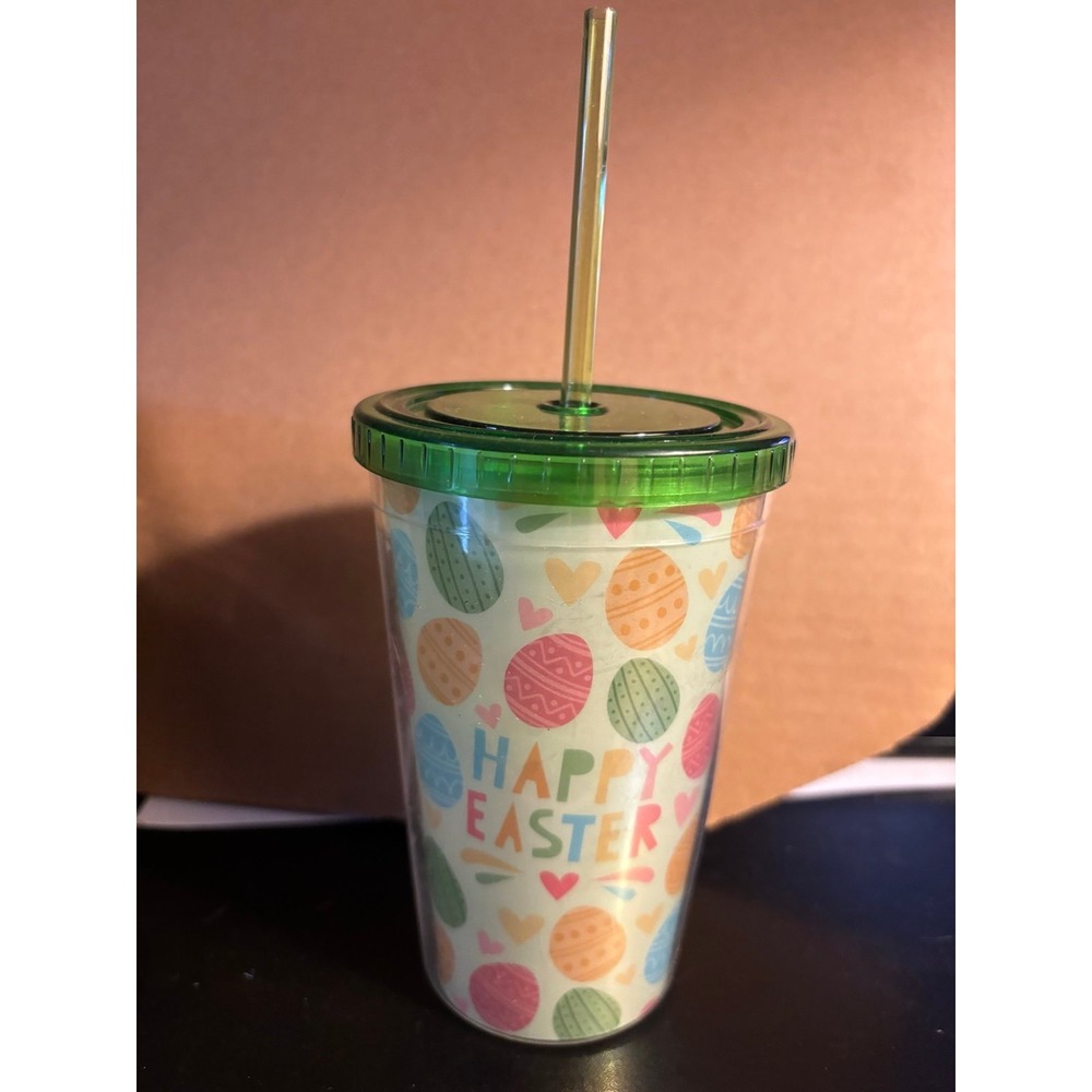 Easter, Tumbler With Straw, Dome Top With Decorations. New